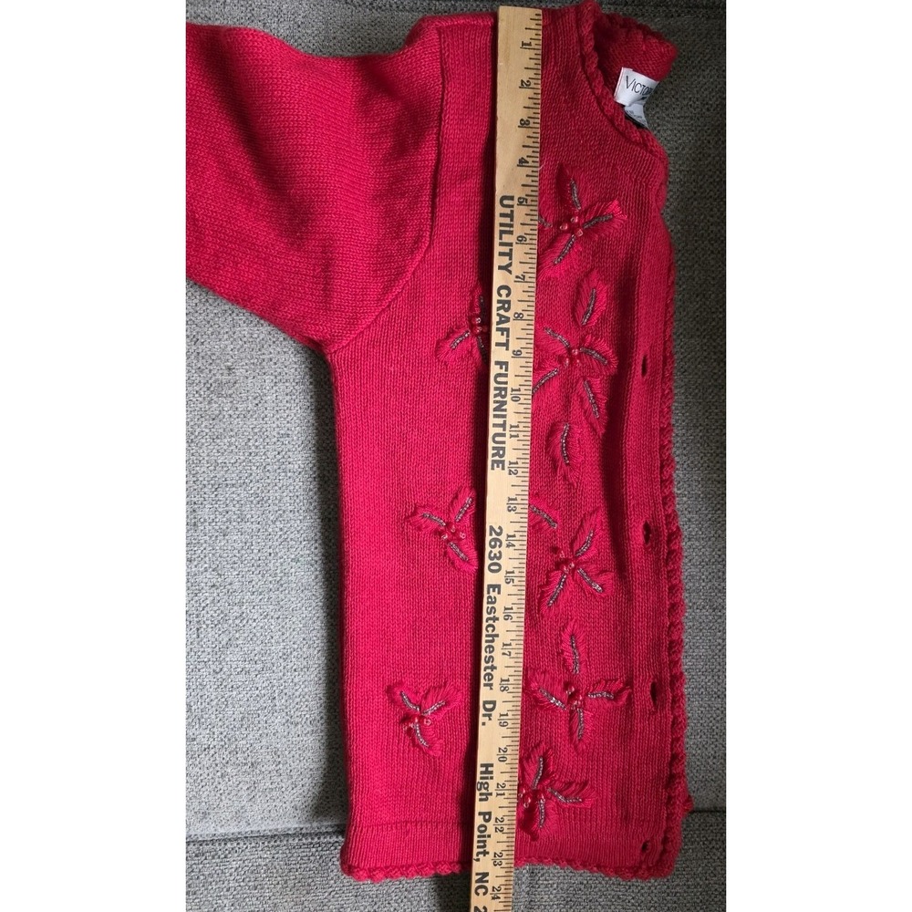 Victoria Jones Petite Red Beaded Embroidered Cardigan Sweater PS Vintage - Picture 12 of 12